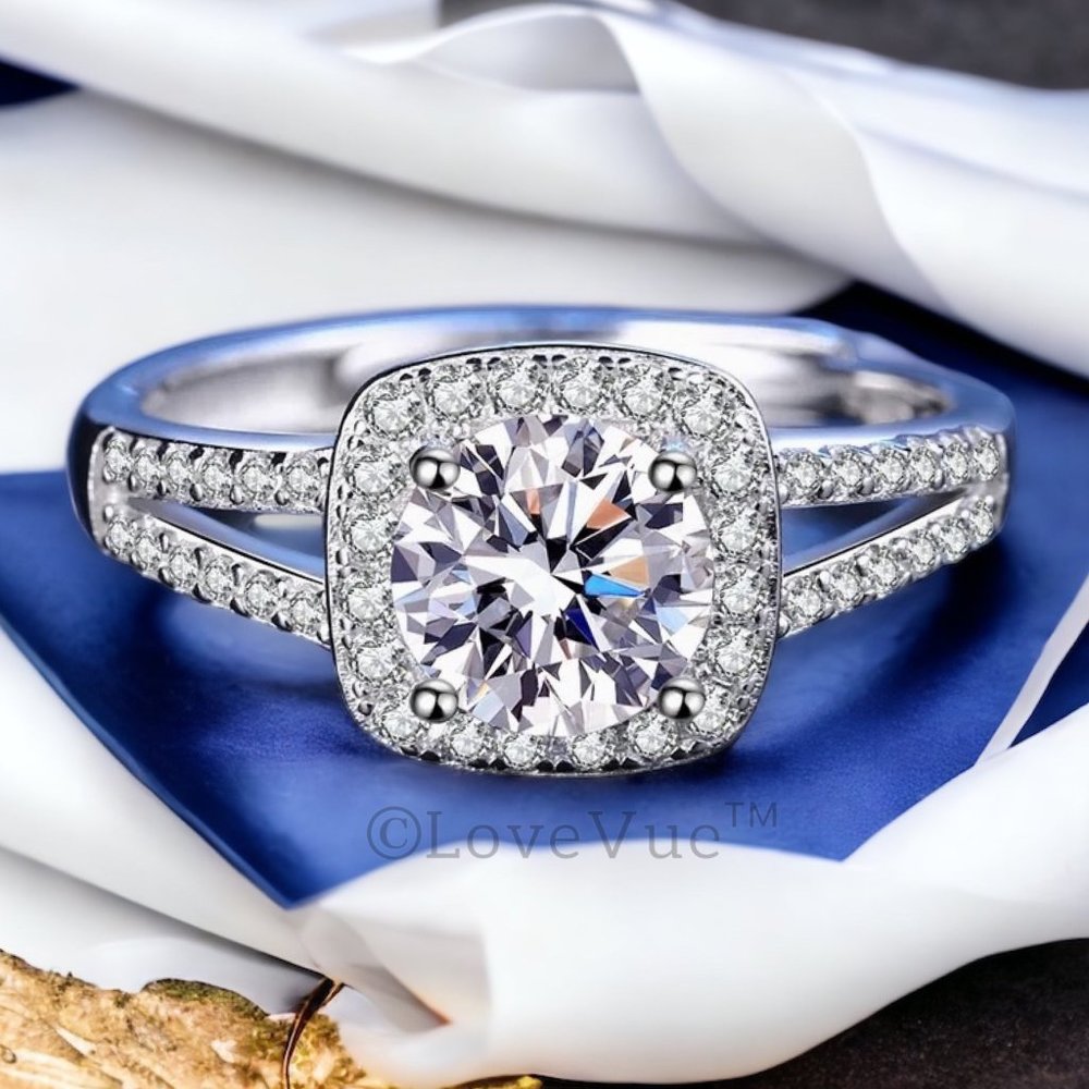 Certified 1ct. t.w. Diamond Moissanite Square Frame Brilliant Cut Wedding Ring - Picture 4 of 16